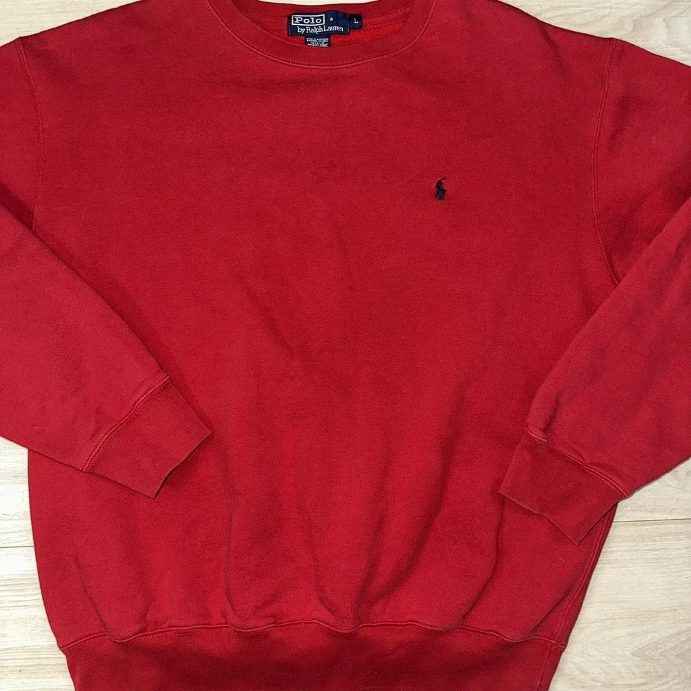 Vintage 90s Polo Ralph Lauren Sweater Mens Large‎ Red Canvas Fleece Preppy Pony